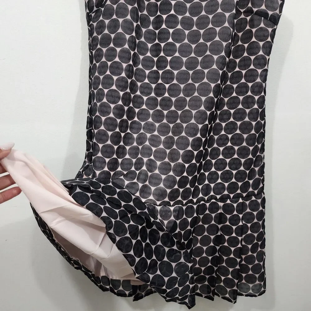 Club Monaco Retro Drop Waist Pink Dots Party Dress Pink Black Sleeveless Size 2